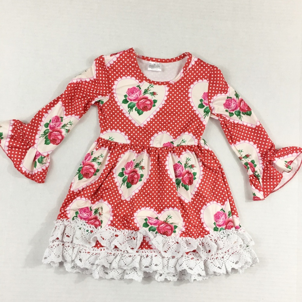Red Long Sleeve Dress With White Lace